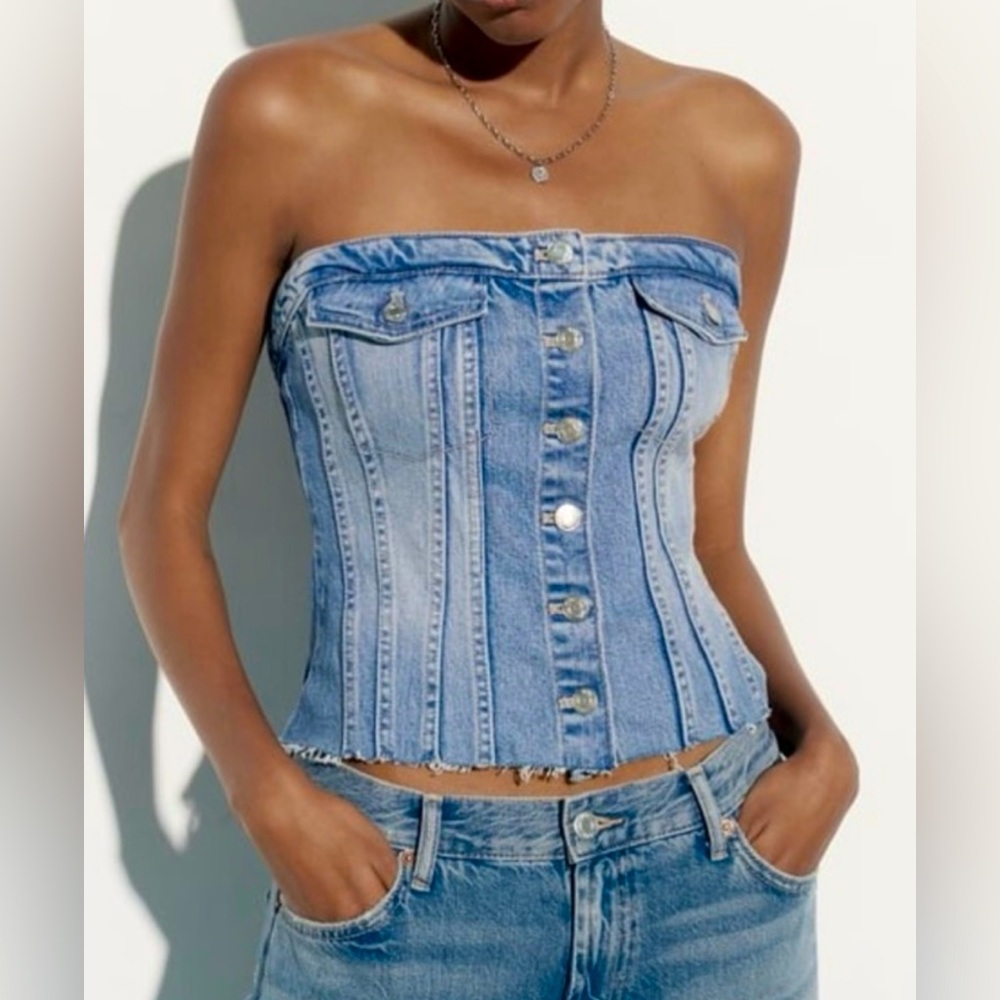 Zara Corset Style Denim Top Size XL
